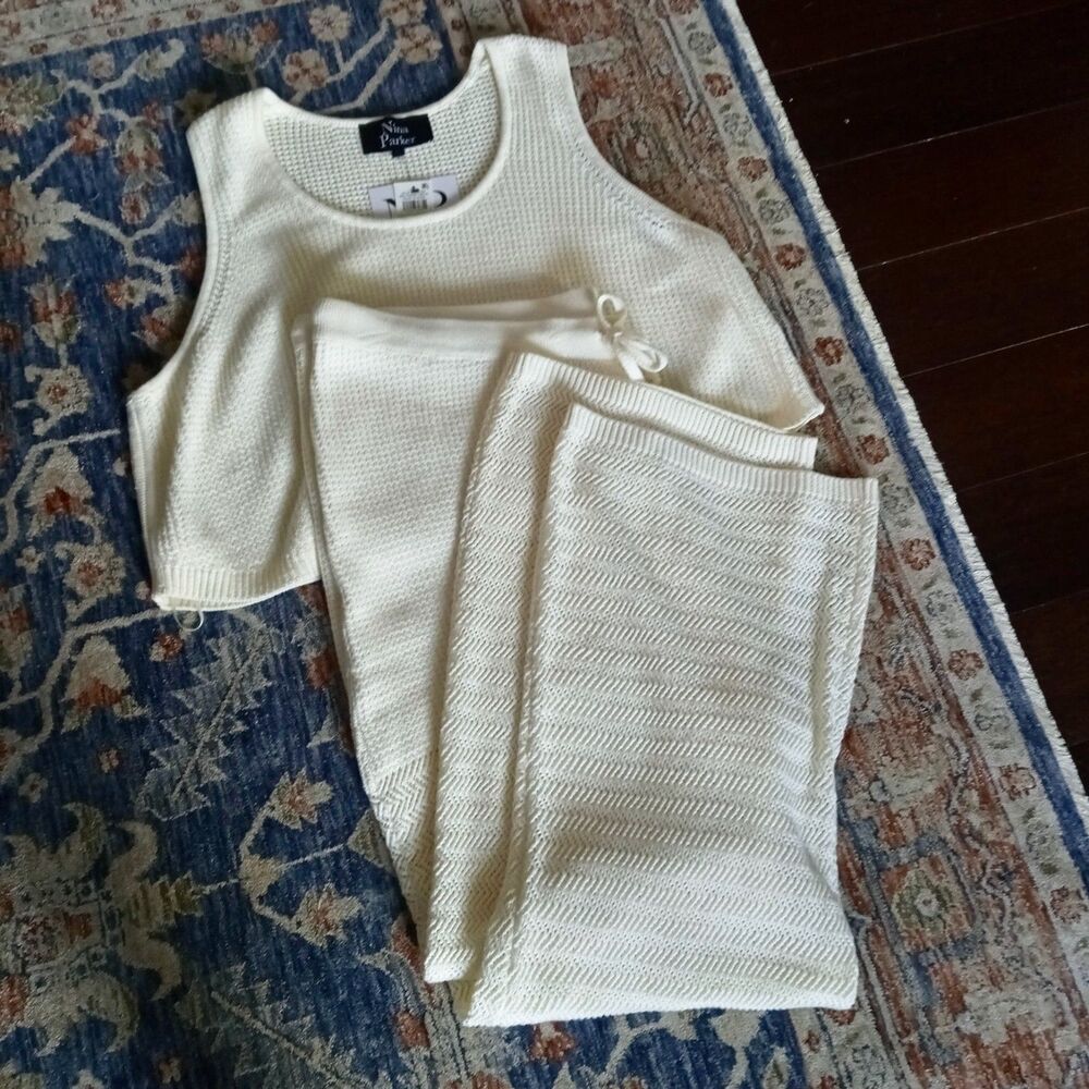 Nina Parker 2 Pc Set Crochet Knit Set Plus SZ 4X Tank & Pants New Tags Cream